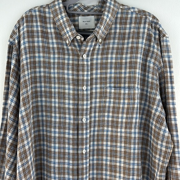 Billy Reid Italian Linen Long Sleeve Button Down Plaid Shirt - Picture 2 of 10